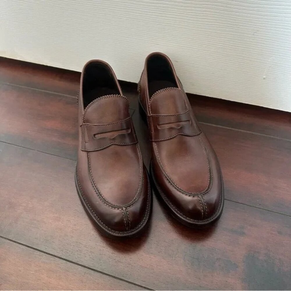 Men’s Lav Black Italian Leather Brown Dress Loafer Shoes [40.5]